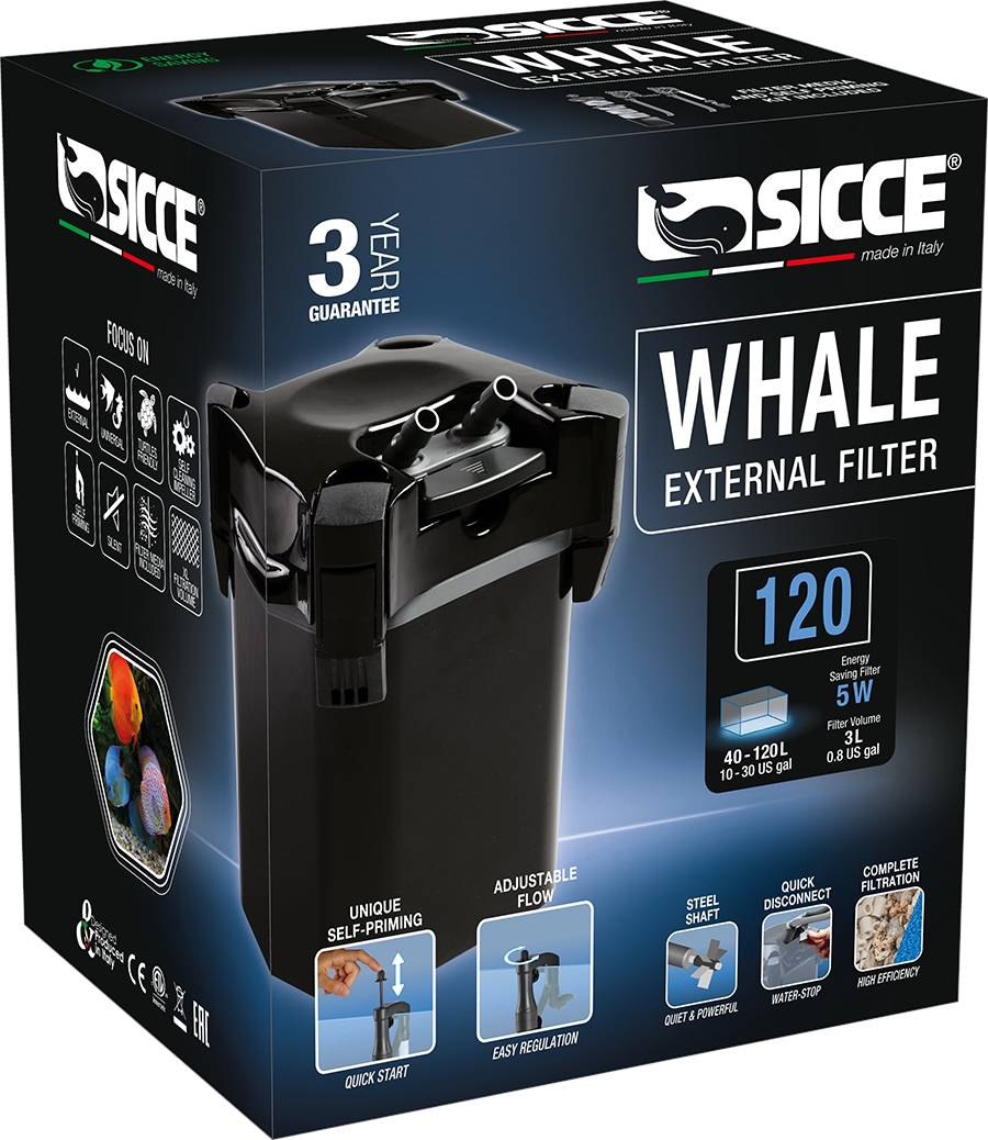 SICCE Vnější filtr Whale 120, černá, 540 l/h, pro akvária o objemu 40-120 l