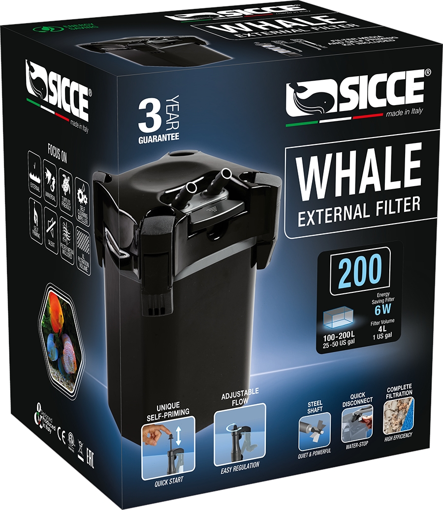 SICCE Vnější filtr Whale 200, černá, 700 l/h, pro akvária o objemu 100-200 l