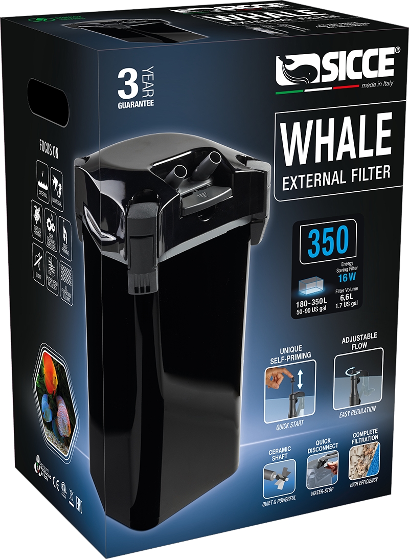 SICCE Vnější filtr Whale 350, černá, 1100 l/h, pro akvária o objemu 180-350 l