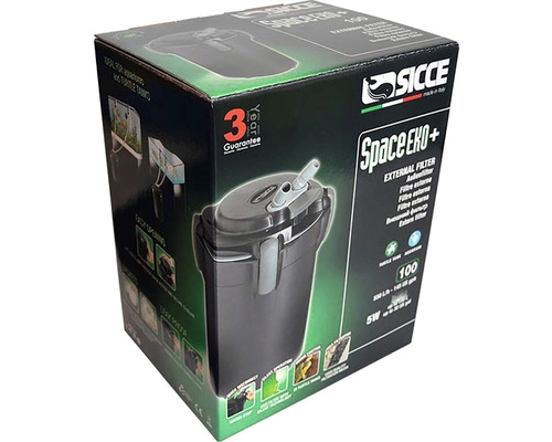 SICCE Vnější filtr Space EKO 300, 900 l/h, pro akvária o objemu 200-300 l, s filtračními náplněmi